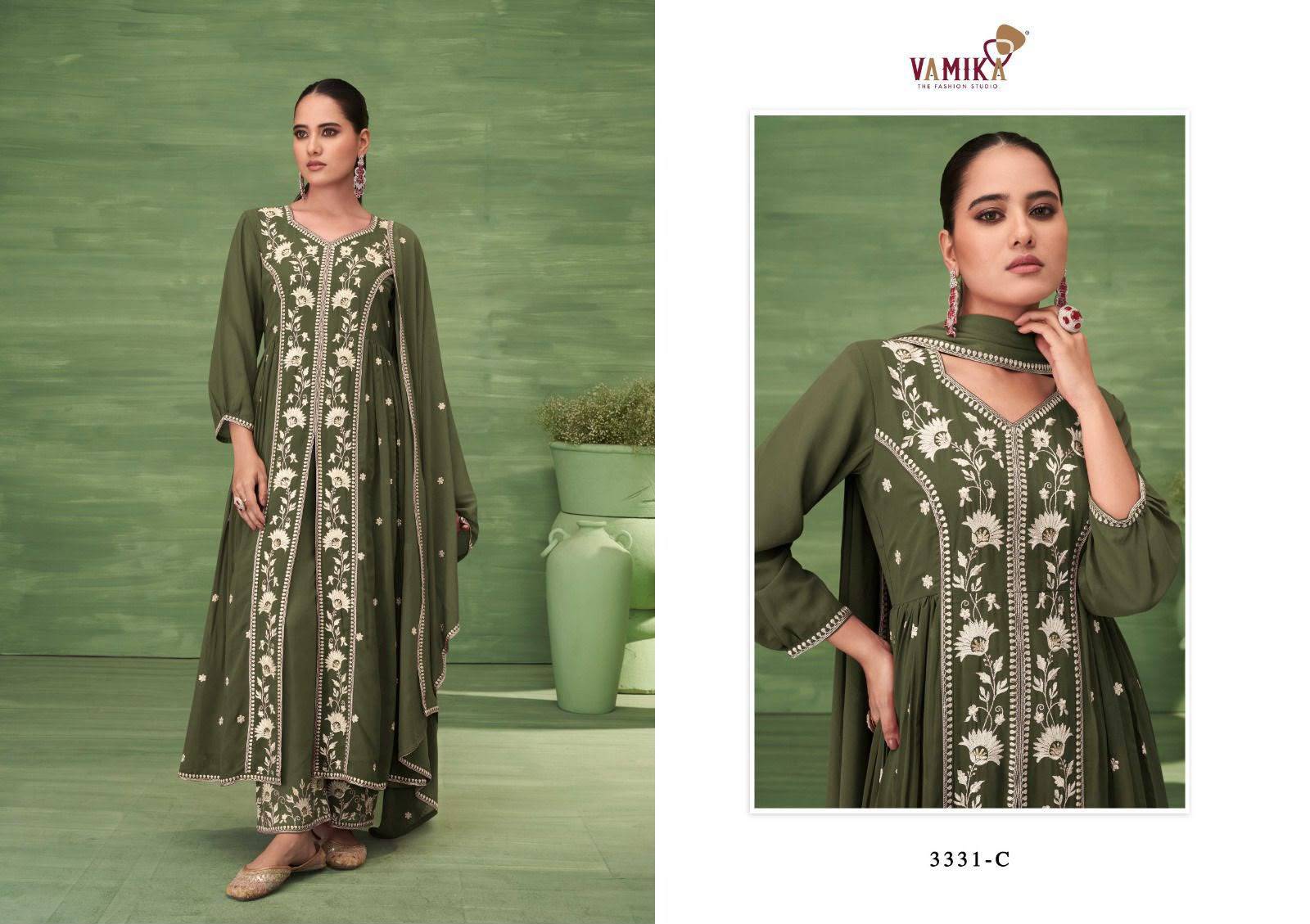ASHIMA VOL-1 By Vamika 3331A To 3331E Series Beautiful Festive Suits Colorful Stylish Fancy Ethnic Wear Hevy Blooming Embroidery Dresses At Wholesale Price